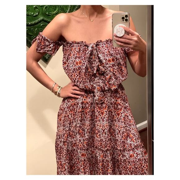 Misa Los Angeles Floral Off Shoulder Mid Length Dress RARE Find - Picture 5 of 8